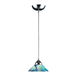 Refraction 7' 1 Light Mini Pendant in Multicolor Caribbean Glass & Polished Chrome