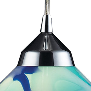 Refraction 7' 1 Light Mini Pendant in Multicolor Caribbean Glass & Polished Chrome