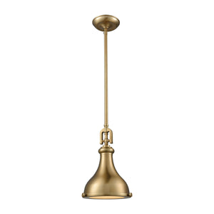 Rutherford 9' 1 Light Mini Pendant in Satin Brass Metal Shade with Frosted Glass Diffuser with Adapter Kit