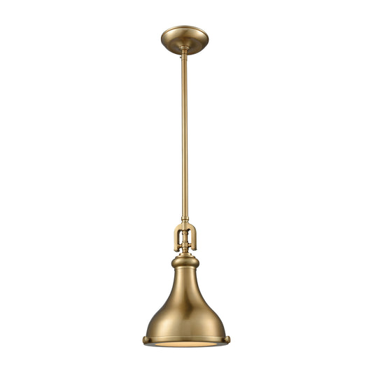 Rutherford 9" 1 Light Mini Pendant in Satin Brass Metal Shade with Frosted Glass Diffuser with Adapter Kit