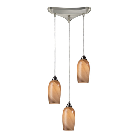 Sandstone 10" 3 Light Mini Pendant in Satin Nickel