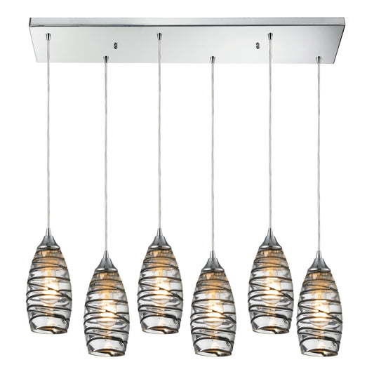 Twister 30" 6 Light Mini Pendant in Polished Chrome