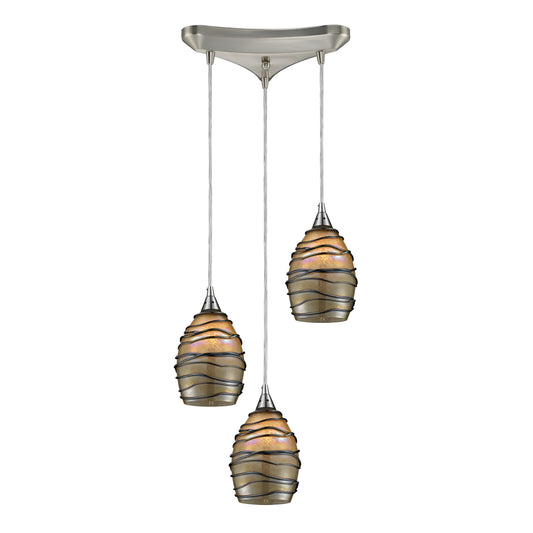 Vines 10" 3 Light Mini Pendant in Satin Nickel