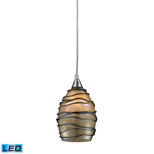 Vines 5" 1 Light LED Mini Pendant in Tan Sculpted Glass & Satin Nickel