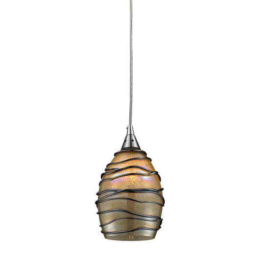 Vines 5" 1 Light Mini Pendant in Tan Sculpted Glass & Satin Nickel