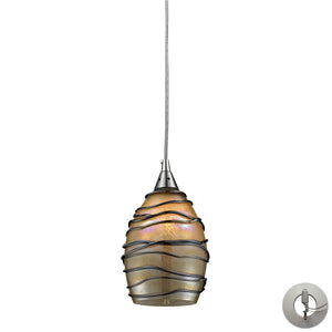 Vines 5' 1 Light Mini Pendant in Tan Sculpted Glass & Satin Nickel with Adapter Kit