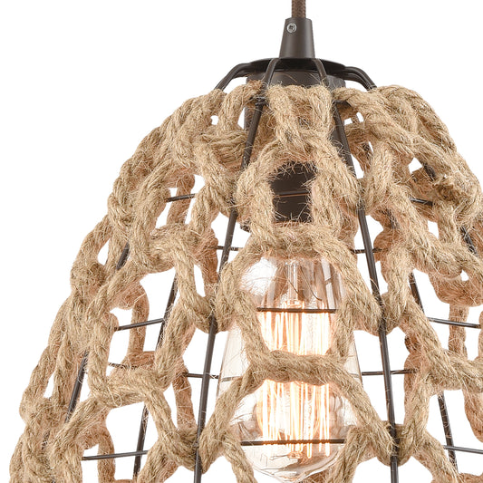 CoastalInlet 9" 1 Light Mini Pendant in Natural Rope Shade & Oil Rubbed Bronze