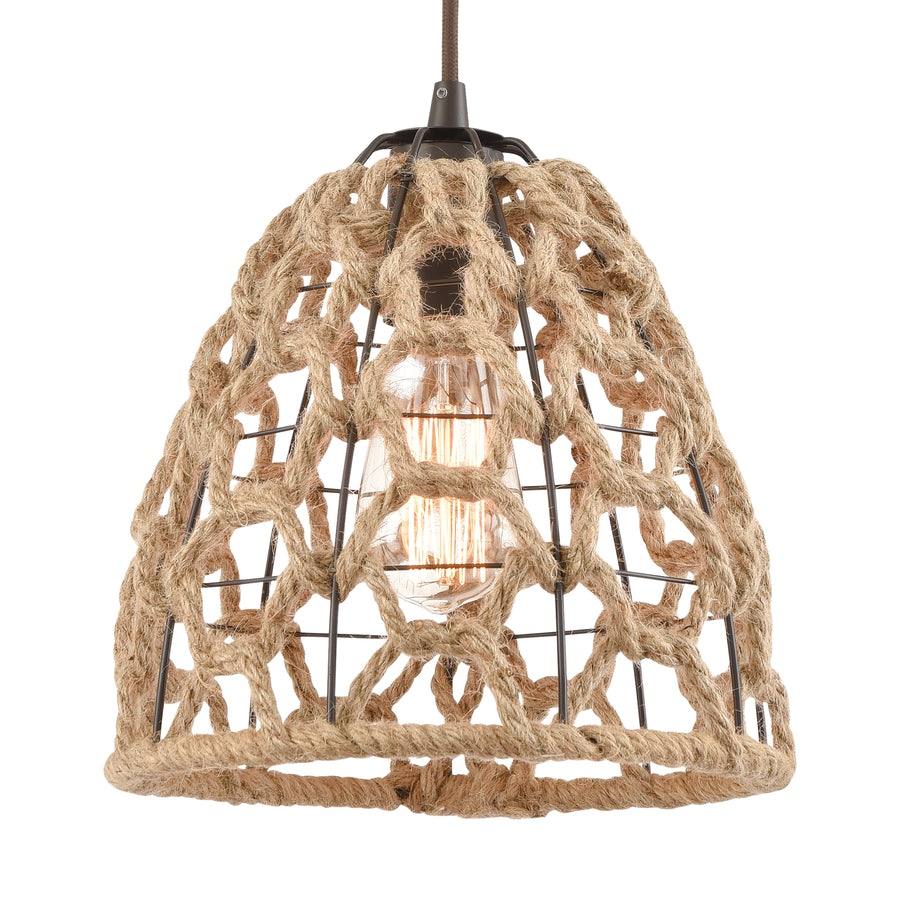 CoastalInlet 9' 1 Light Mini Pendant in Natural Rope Shade & Oil Rubbed Bronze