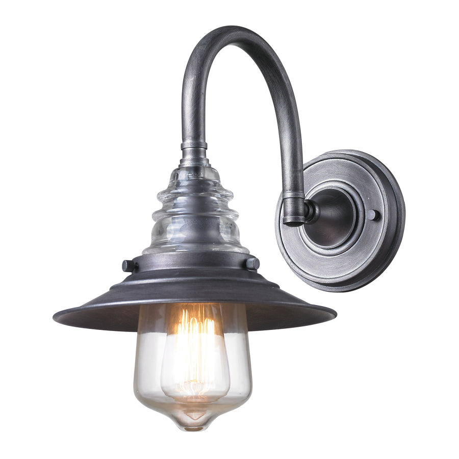 Insulator Glass 14' 1 Light Sconce in Weathered Zinc