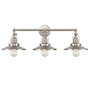 English Pub 28' 3 Light Vanity Light in Satin Nickel Metal Shade