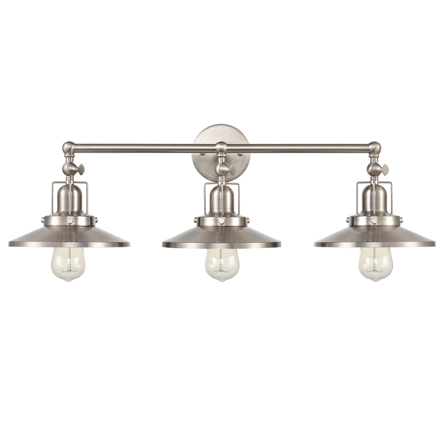 English Pub 28' 3 Light Vanity Light in Satin Nickel Metal Shade