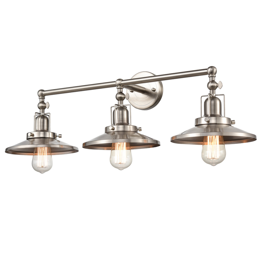 English Pub 28' 3 Light Vanity Light in Satin Nickel Metal Shade