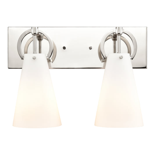 Gabby 15" 2 Light Vanity Light in White Opal Glass & Polished Nickel