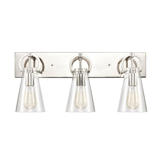 Gabby 23" 3 Light Vanity Light in Clear Glass & Polished Nickel