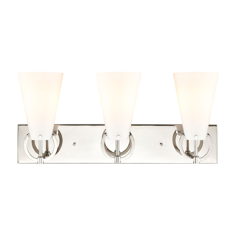 Gabby 23' 3 Light Vanity Light in White Opal Glass & Polished Nickel