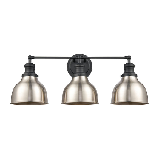 Haralson 24" 3 Light Vanity Light in Satin Nickel Metal Shade & Charcoal