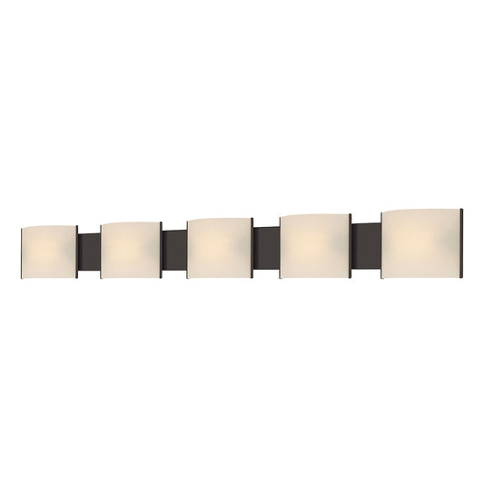 Pannelli 52" 5 Light Vanity Light in White Opal Glass & Oil Rubbed Bronze