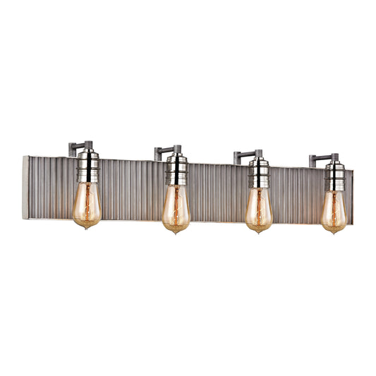 Corrugated Steel 32" 4 Light Vanity Light in Polished Nickel