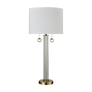 Cannery Row 34' Table Lamp in White Linen Hardback Shade & Antique Brass