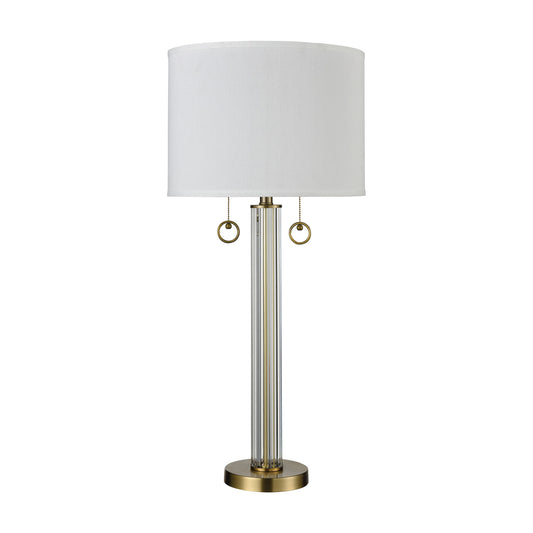 Cannery Row 34" Table Lamp in White Linen Hardback Shade & Antique Brass