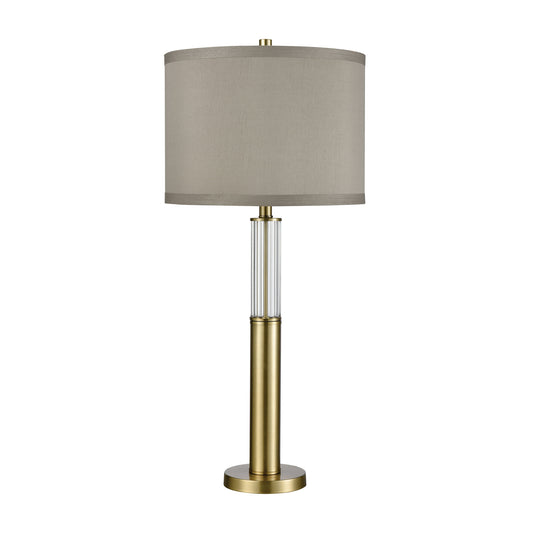 Cannery Row 34" Table Lamp in Gray Faux Silk Hardback Shade with Gray Fabric Liner & Antique Brass