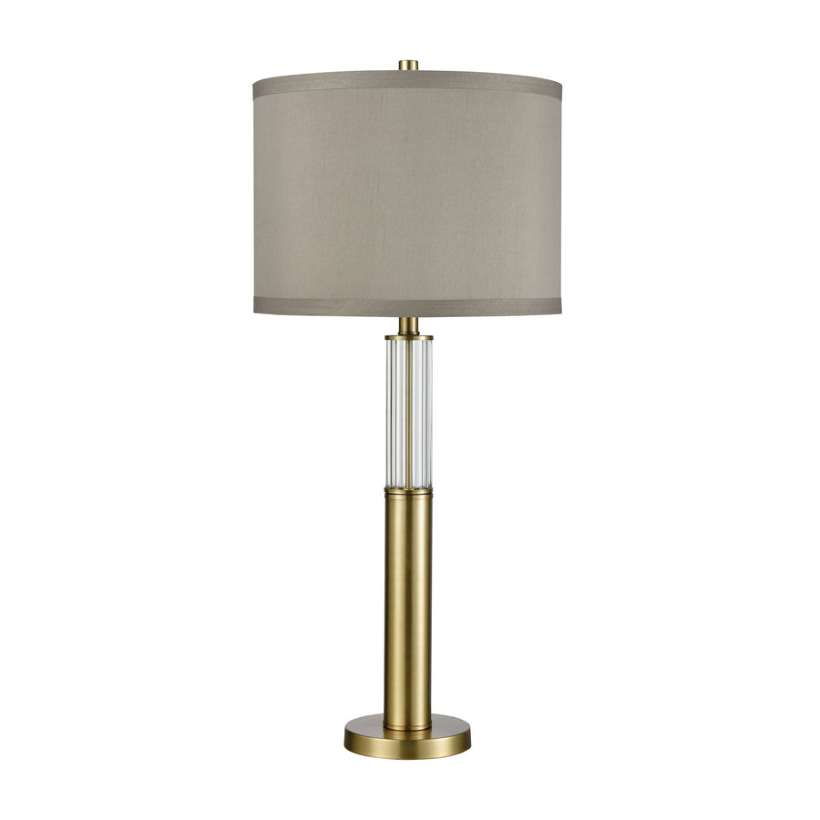 Cannery Row 34' Table Lamp in Gray Faux Silk Hardback Shade with Gray Fabric Liner & Antique Brass