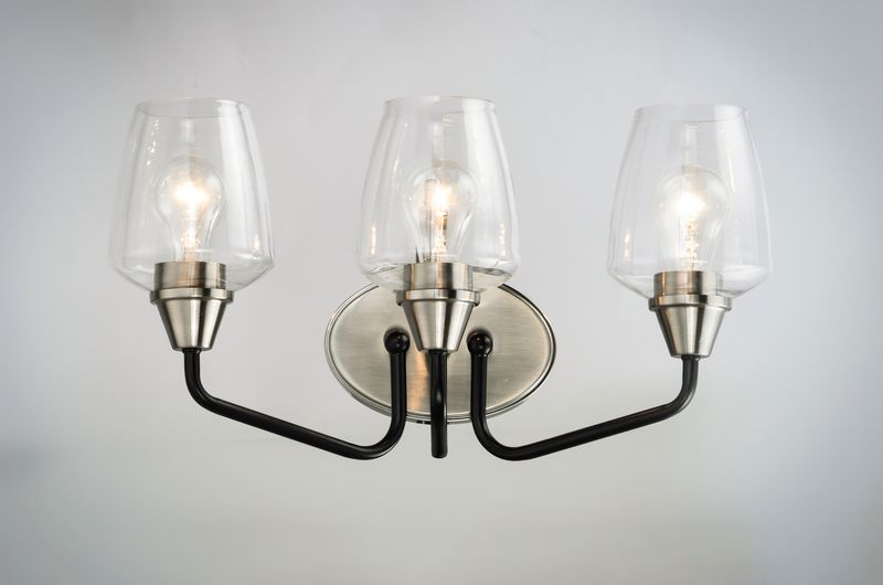 Goblet 18' 3 Light Vanity Lighting in Black and Satin Nickel