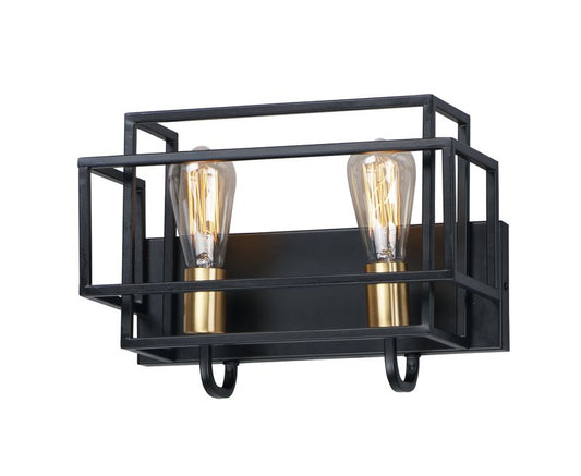 Liner 14.25" 2 Light Bath Vanity Light in Black and Satin Brass