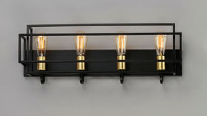 Liner 4 Light Vanity Lighting in Black and Satin Brass