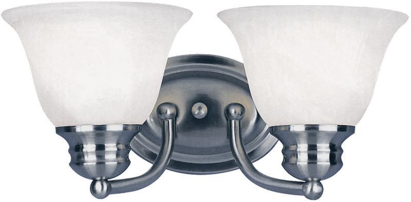 Malaga 13.25' 2 Light Vanity Lighting Wall Sconce in Satin Nickel with Marble Glass Finish