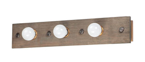 Plank 30.25' 3 Light Bath Vanity Light in Weathered Wood and Antique Brass