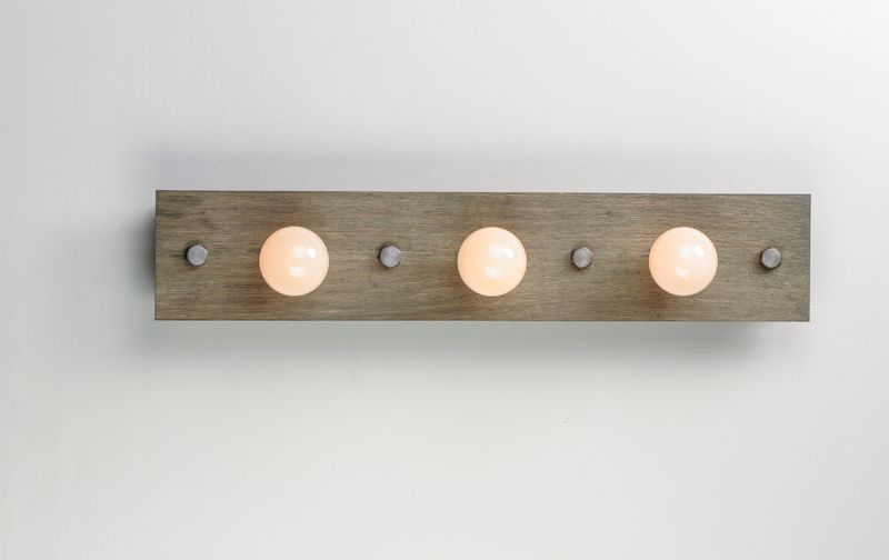 Plank 30.25' 3 Light Vanity Lighting in Weathered Wood and Antique Brass
