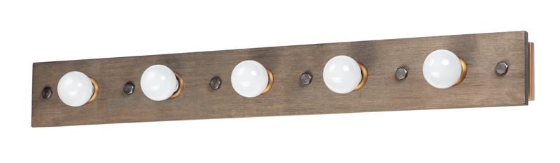 Plank 48' 5 Light Bath Vanity Light in Weathered Wood and Antique Brass