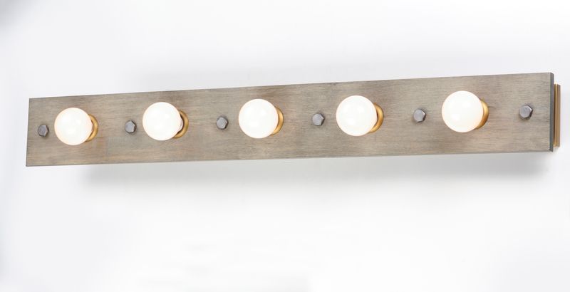Plank 48' 5 Light Vanity Lighting in Weathered Wood and Antique Brass