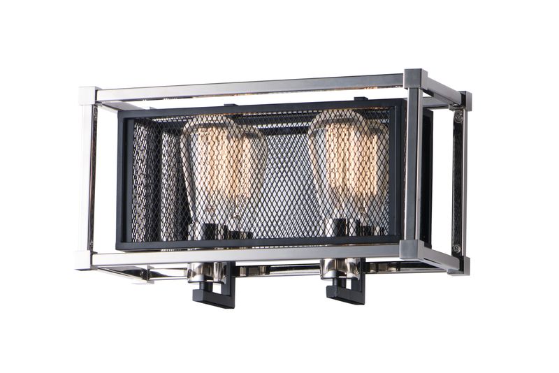 Refine 14.25' 2 Light Vanity Wall Sconce in Black and Polished Nickel