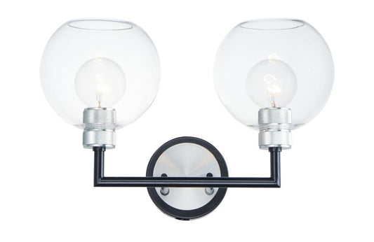 Vessel 2 Light Bath Vanity Light in Black and Brushed Aluminum