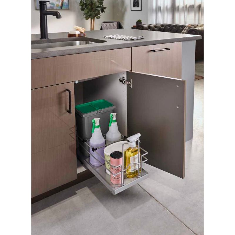 5SBWCC Series Metallic Silver Sink Base Waste and Cleaning Pull-Out Organizer (9' x 18.56' x 14.25')