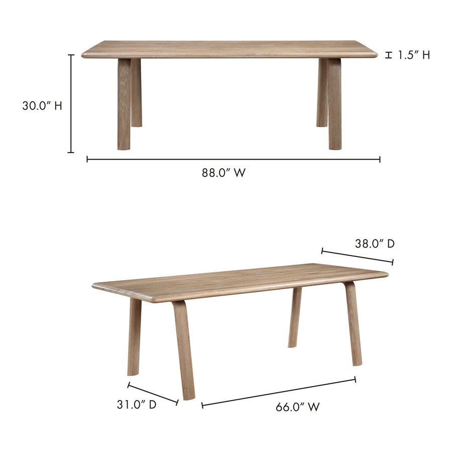 Moe's Home Malibu Dining Table in White Oak (30' x 88' x 38') - BC-1046-18