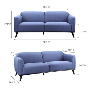 Moe's Home Peppy Sofa in Blue (30.5' x 76' x 34.5') - FW-1006-26