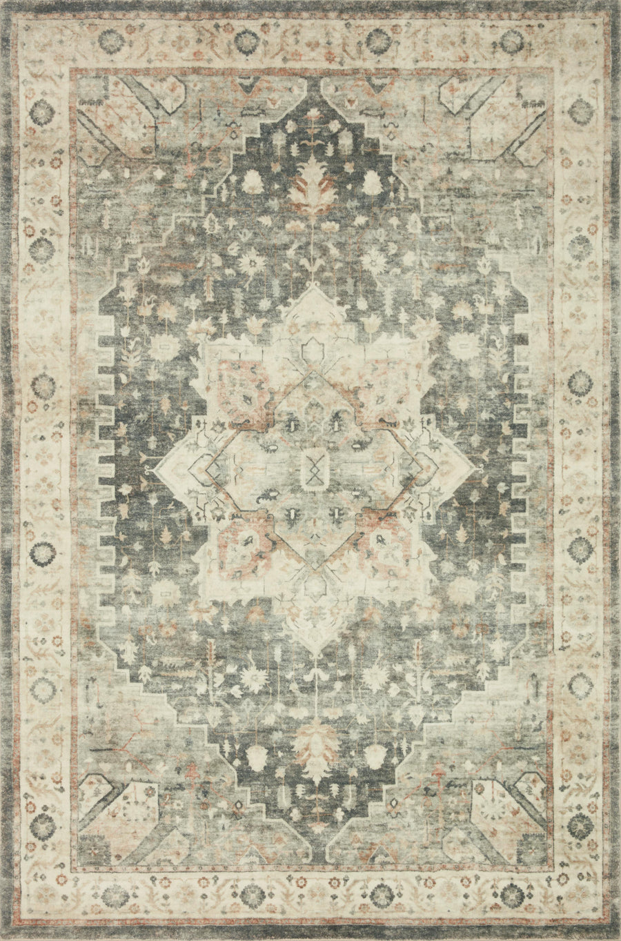 Rosette Rug in Slate & Ivory