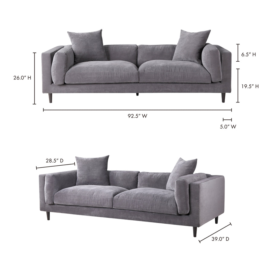 Moe's Home Lafayette Sofa in Grey (27.5' x 90.5' x 39') - UB-1011-25