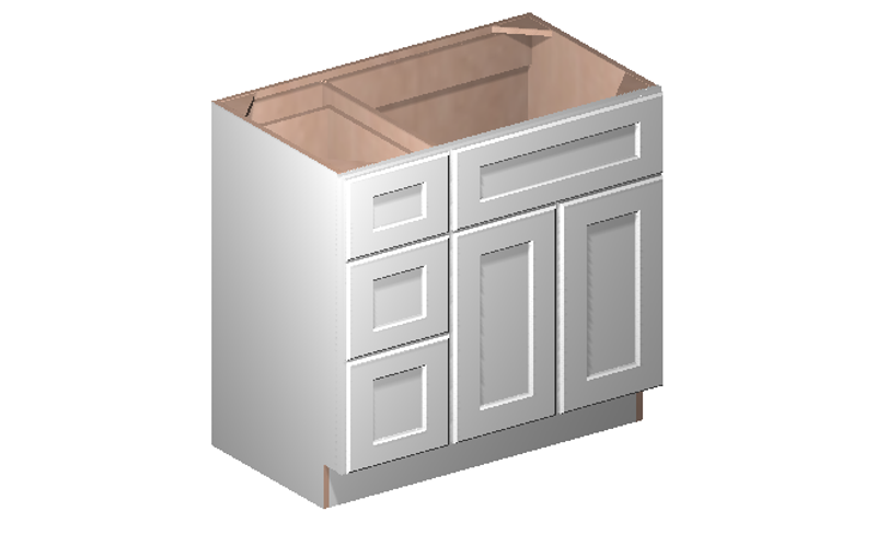 Shaker White Double Door Three Drawer Single Vanity Cabinet (36' x 34.5' x 21') - Drawers on Left