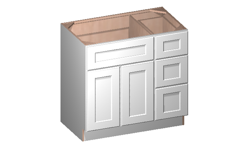 Shaker White Double Door Three Drawer Single Vanity Cabinet (36' x 34.5' x 21') - Drawers on Right