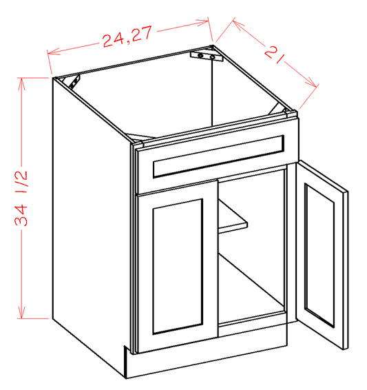 Wilora Classic Mocha Sink Vanity Cabinet - 2 Doors 1 False Drawer (27" x 34.5" x 21")