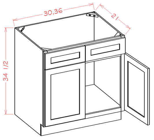 Wilora Classic Mocha Sink Vanity Cabinet - 2 Doors 1 False Drawer (30" x 34.5" x 21")