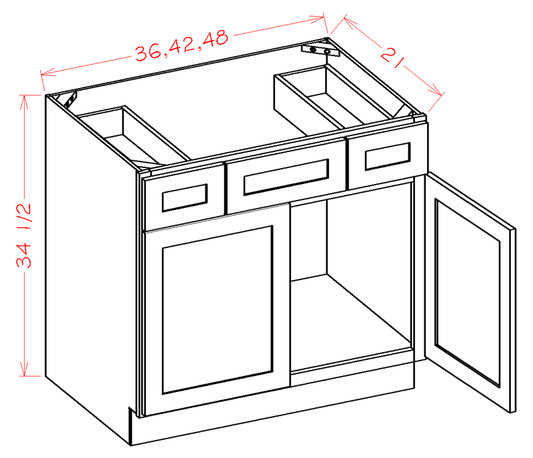 Wilora Classic White Sink Vanity Cabinet - 2 Doors 2 Drawers 1 False Drawer (48" x 34.5" x 21")