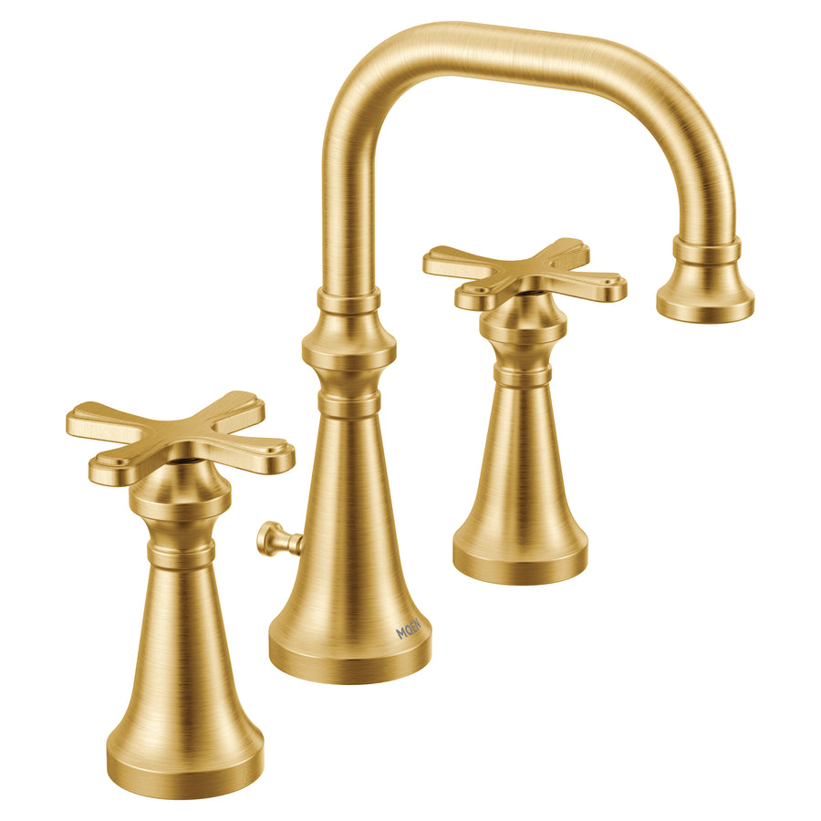Colinet 9' 1.2 gpm 2 Cross Handle Three Hole Deck Mount Bathroom Faucet Trim in Brushed Gold