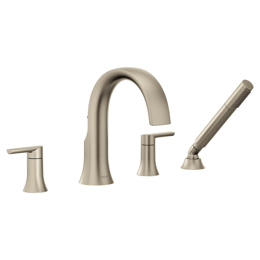 Doux 8' 1.75 gpm 2 Lever Handle Four Hole Deck Mount Bathtub Faucet with Side Spray in Brushed Nickel