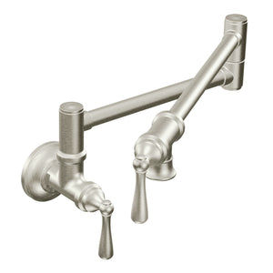 Pot Filler 8.63' 5.5 gpm Traditional 2 Lever Handle One Hole Wall Mount Pot Filler in Spot Resist Stainless