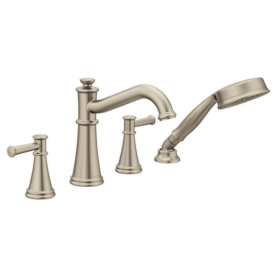 Belfield 7.5' 1.75 gpm 2 Lever Handle Four Hole Deck Mount Roman Tub Faucet in Brushed Nickel